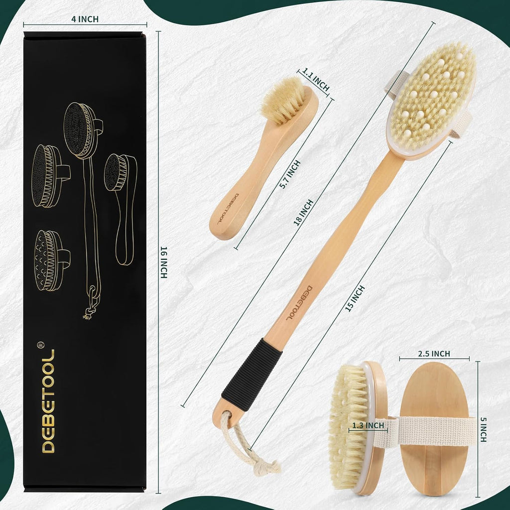 Cepillo corporal en seco de madera con cerdas naturales y 3 cabezales – imagen 2