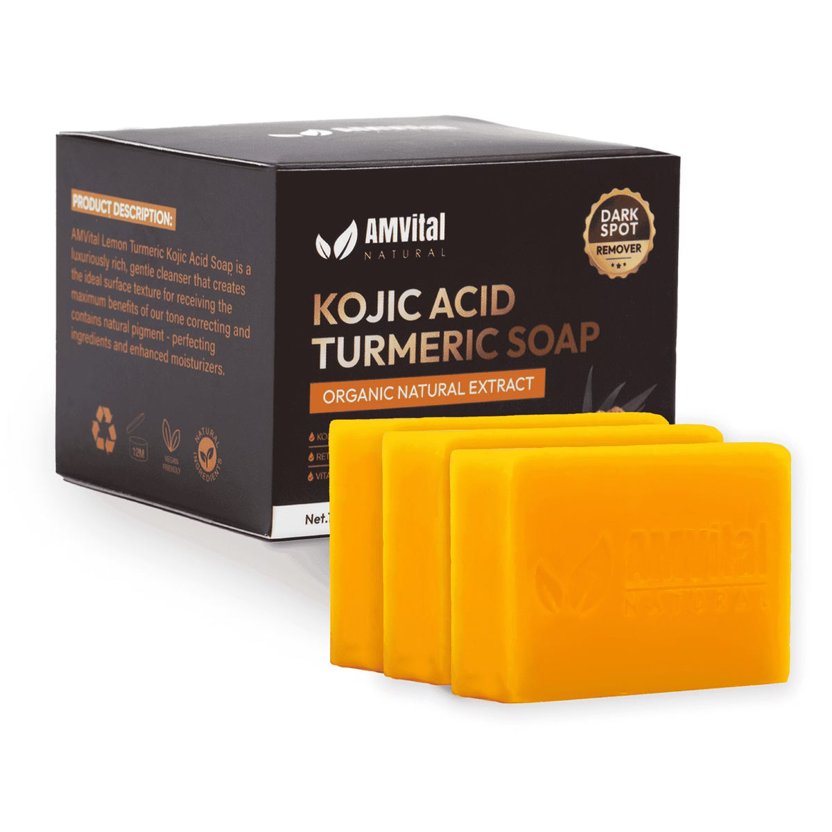 Jabón de cúrcuma y ácido kójico AMVital, paquete de 3 barras
